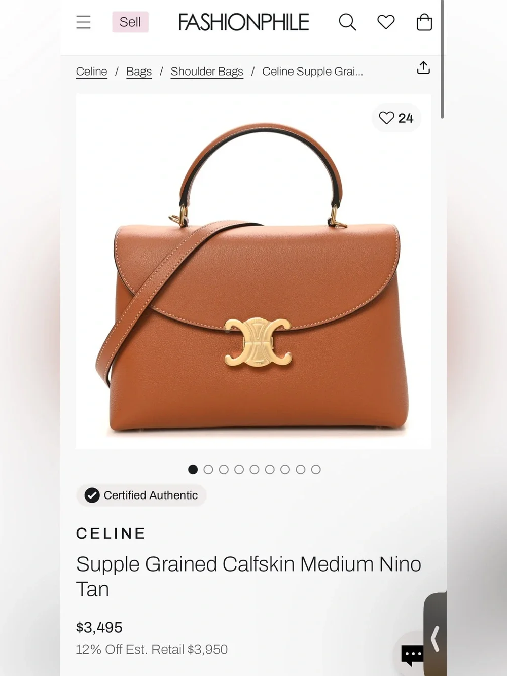 Celine Medium Nino Bag in Supple Grained Calfskin Leather in Tan